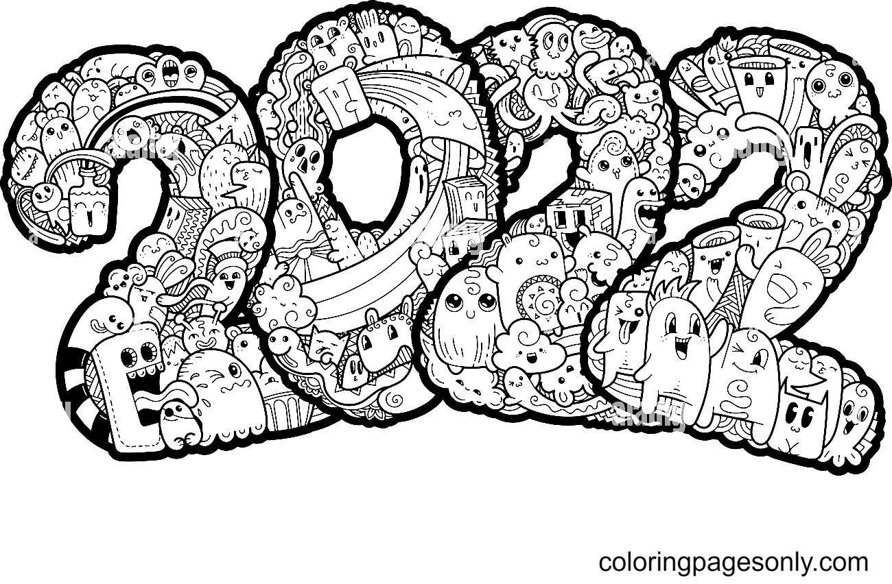 New year 2022 with Monster Coloring Pages