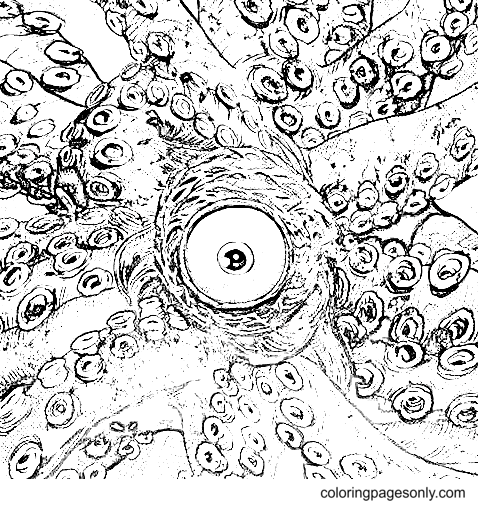 Pagina da colorare di mostro con un occhio solo con molti tentacoli