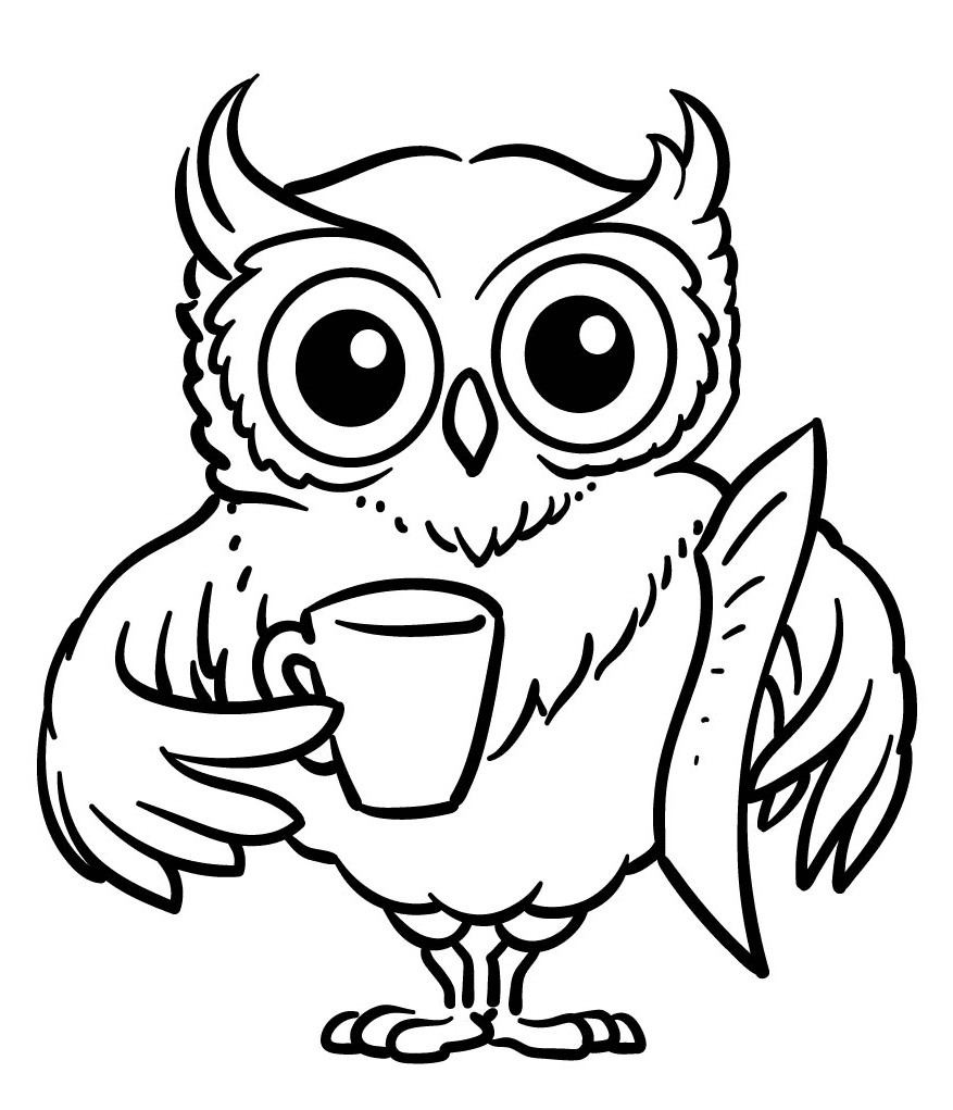 Owl Enjoying Tea Coloring Pages