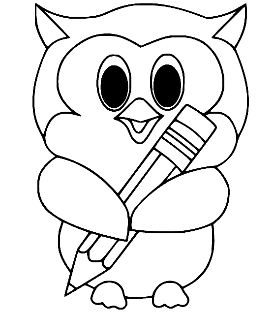 Owl Holds a Pencil Coloring Pages