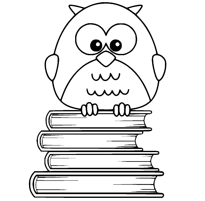 Owl on the Books Coloring Page