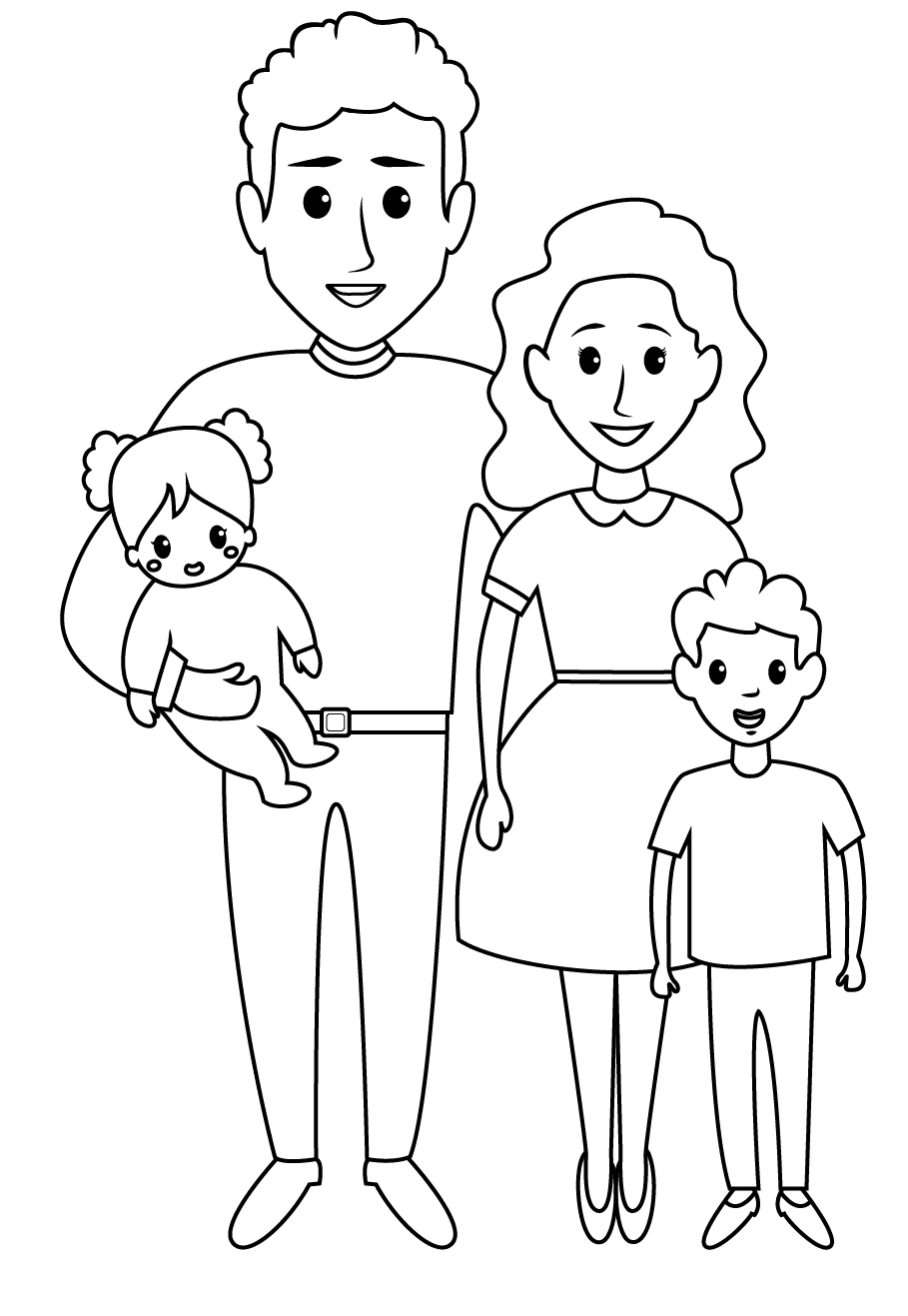 Genitori e due bambini da colorare