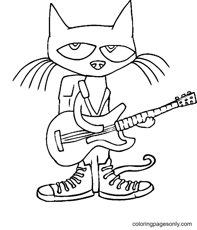 Pete the Cat with Pizza Coloring Pages - Free Printable Coloring Pages