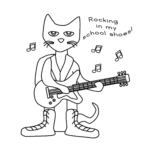 Pete the Cat with Guitar Coloring Pages