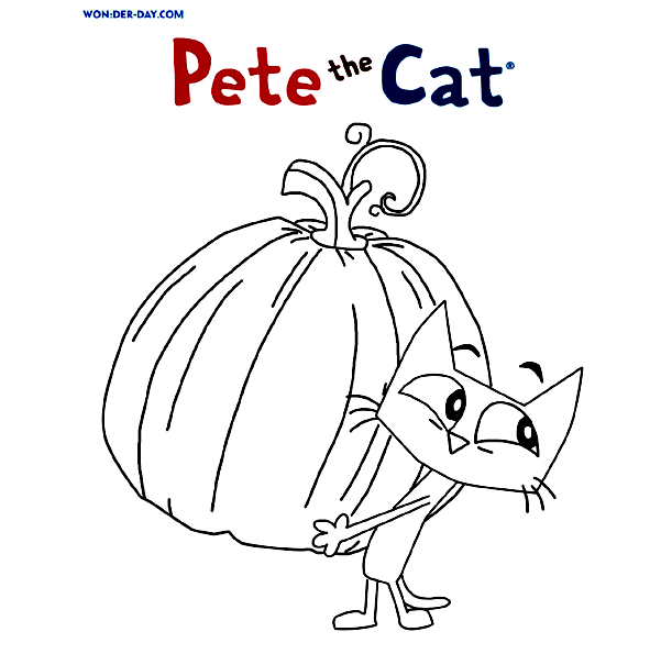 Pete the Cat with Pumpkin Coloring Pages