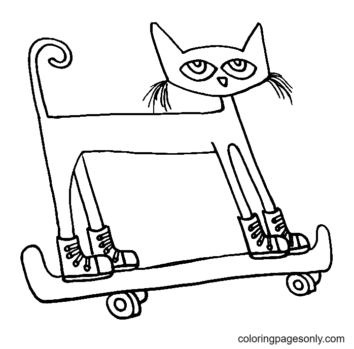 Pete The Cat on a Skateboard Coloring Page