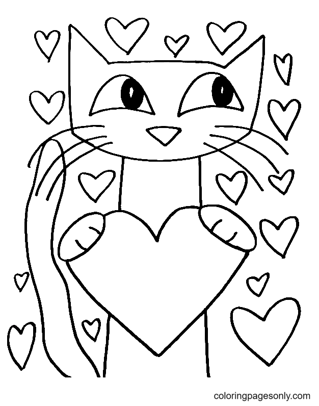 Desenho para colorir do dia dos namorados Pete the Cat