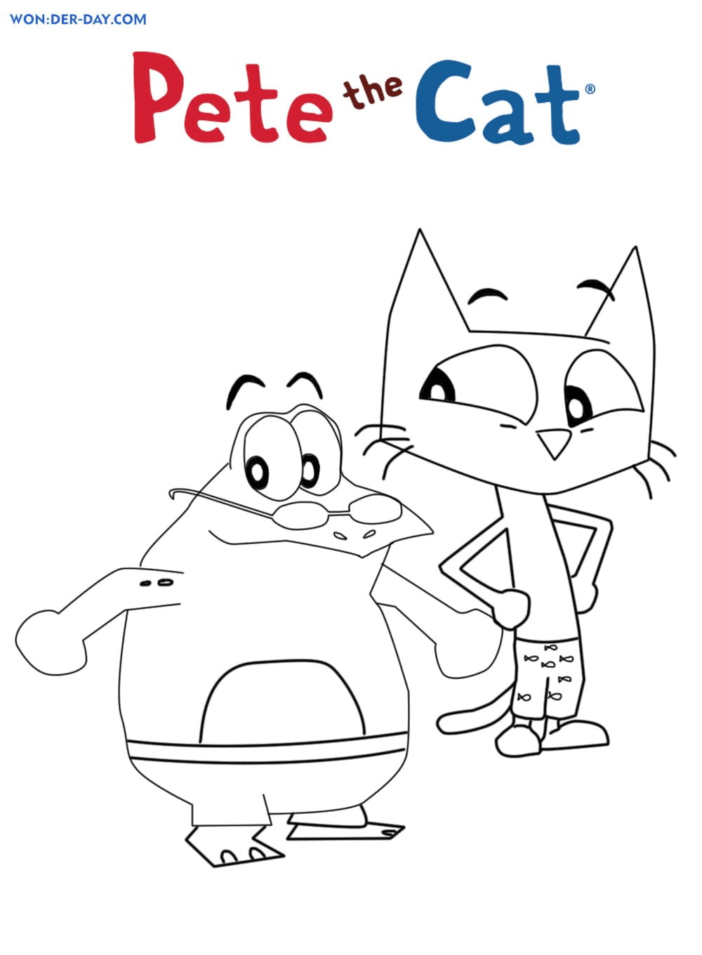 Pete the Cat and Grumpy Toad Coloring Page
