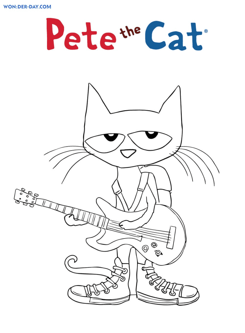 Desenho de Pete the Cat toca guitarra para colorir