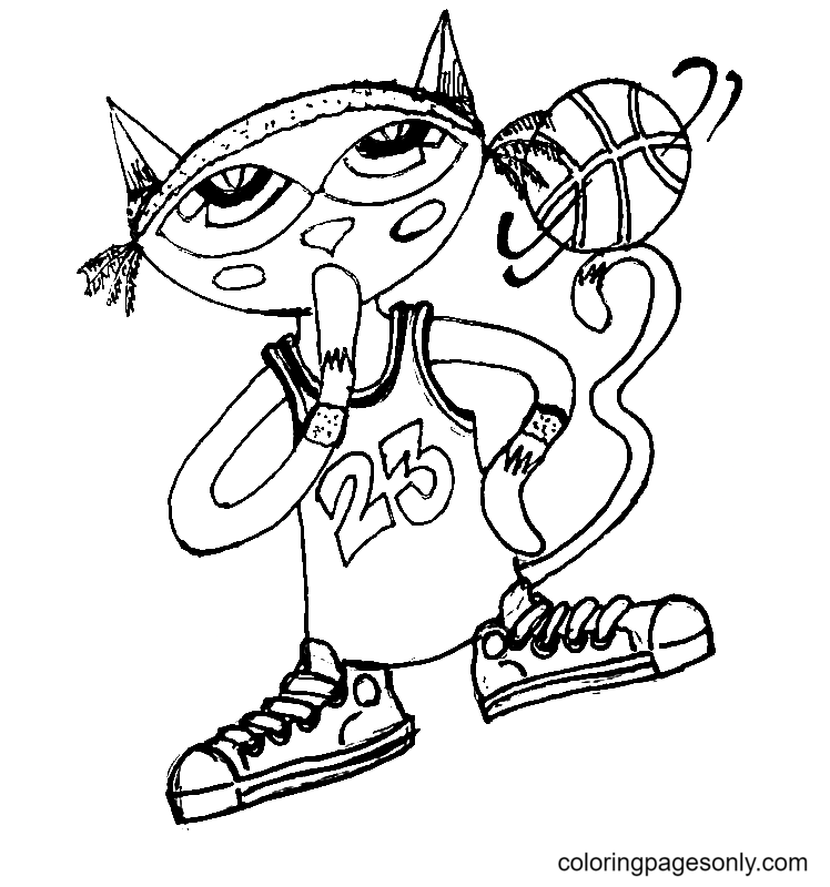 Pete the Cat with Ball Coloring Pages