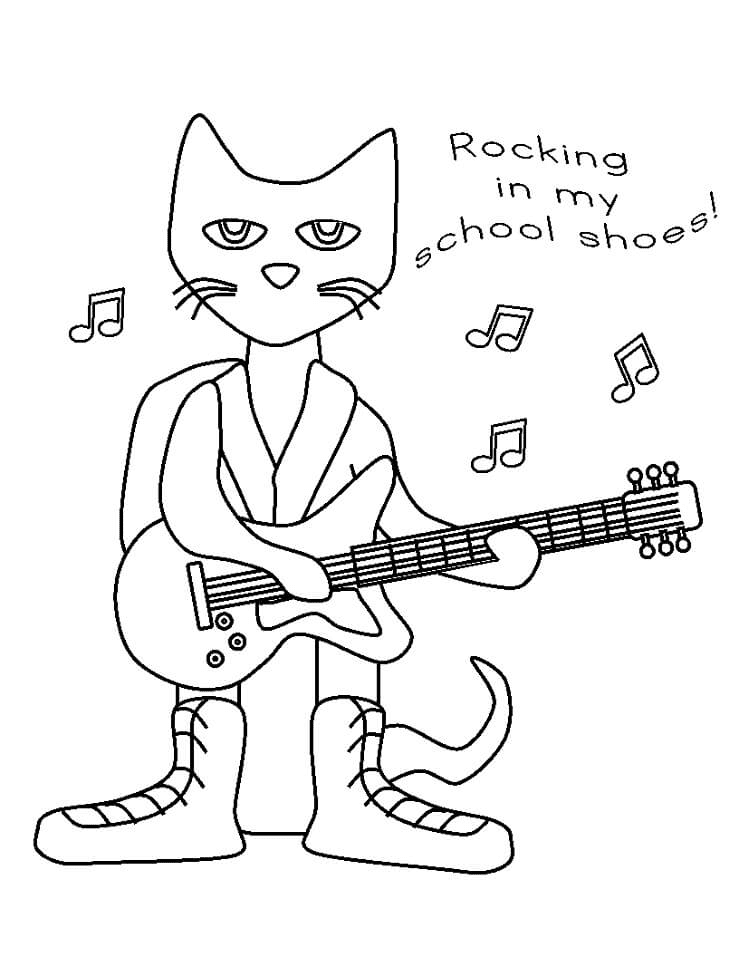 Pete the Cat with Guitar Coloring Page