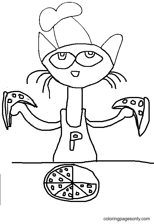 Desenho de Pete o gato com pizza para colorir