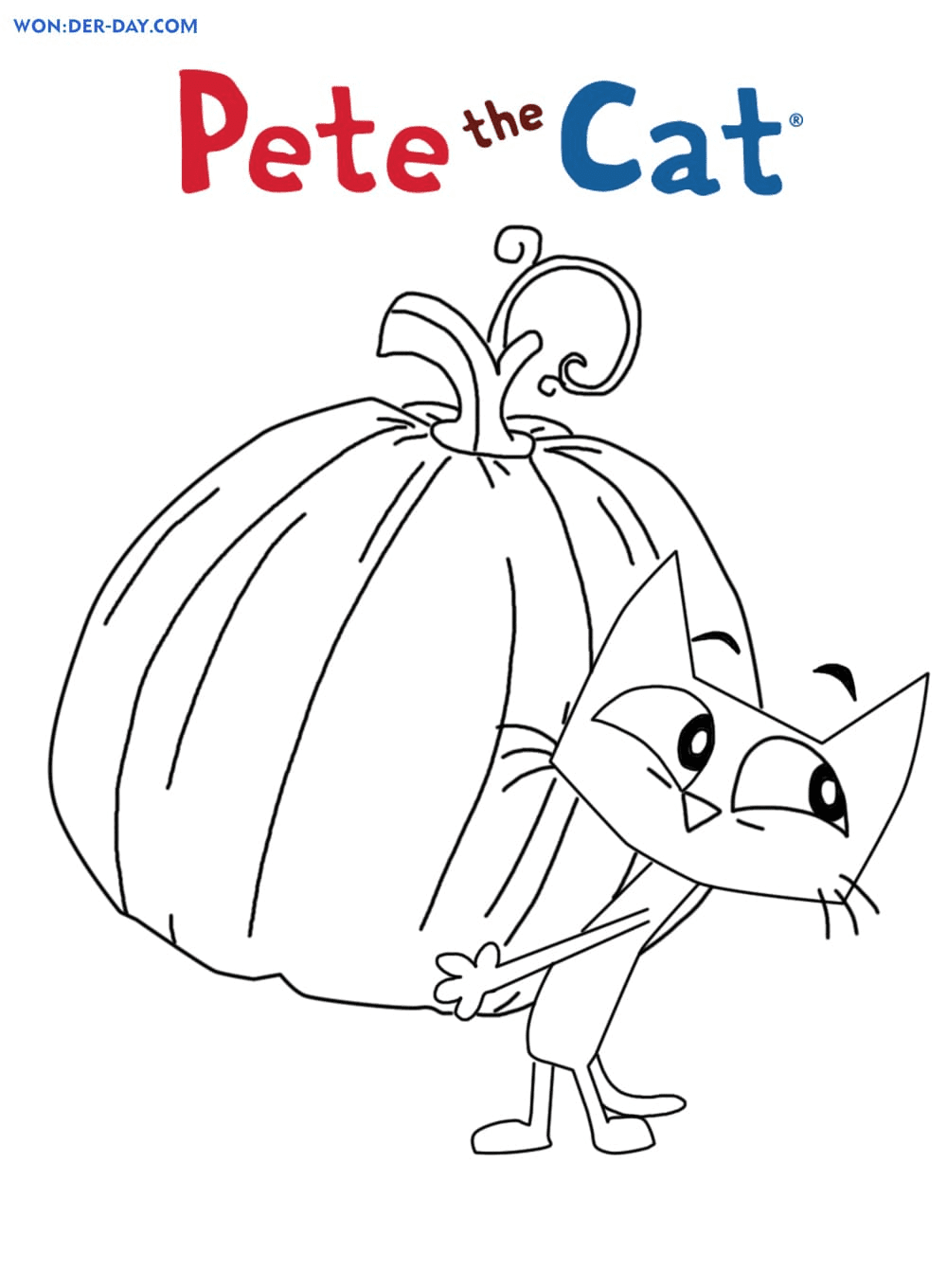 Pete the Cat with Pumpkin Coloring Page