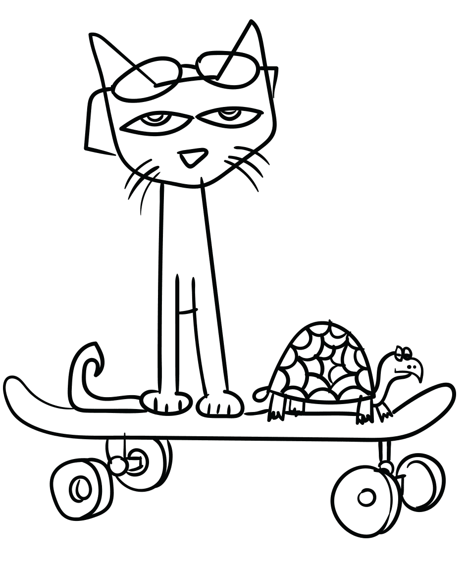 Pete le chat avec une tortue sur une planche à roulettes de Pete The Cat