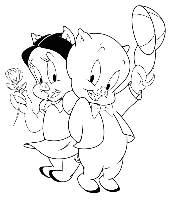 Petunia y Porky Pig de los personajes de Looney Tunes
