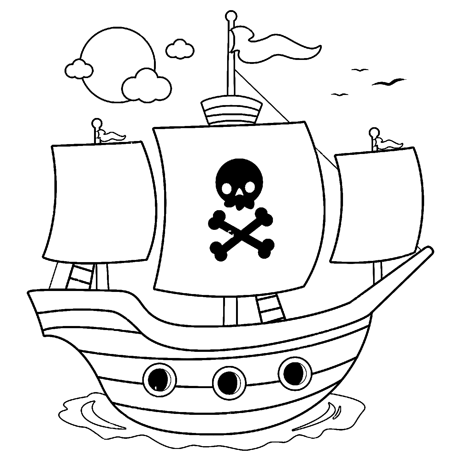 Navio pirata navegando no mar de barco