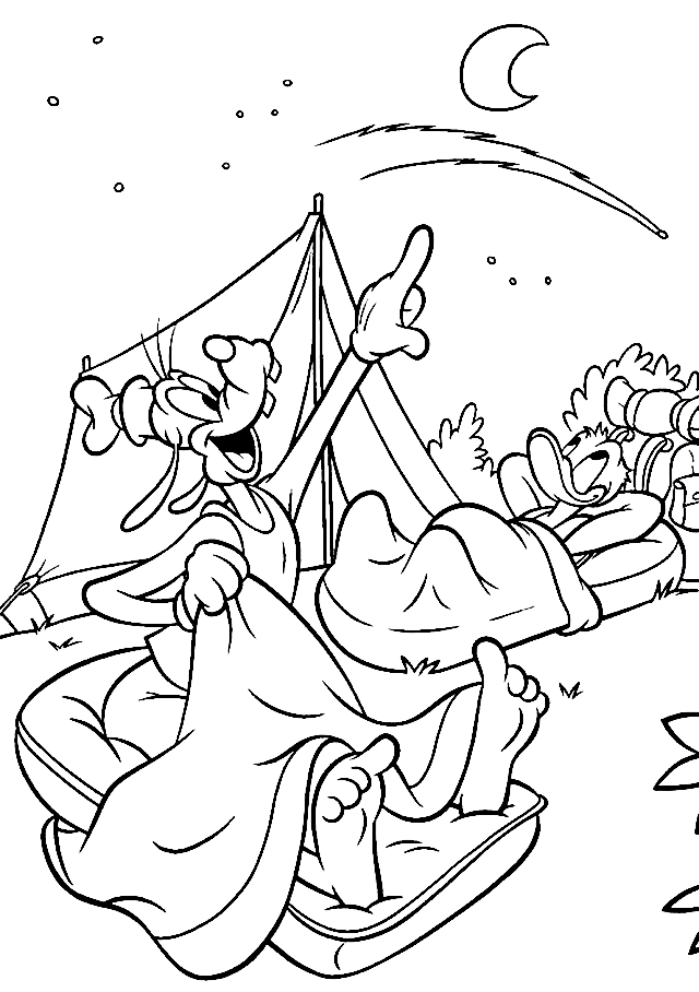 Pluto and Donald Camping Coloring Page