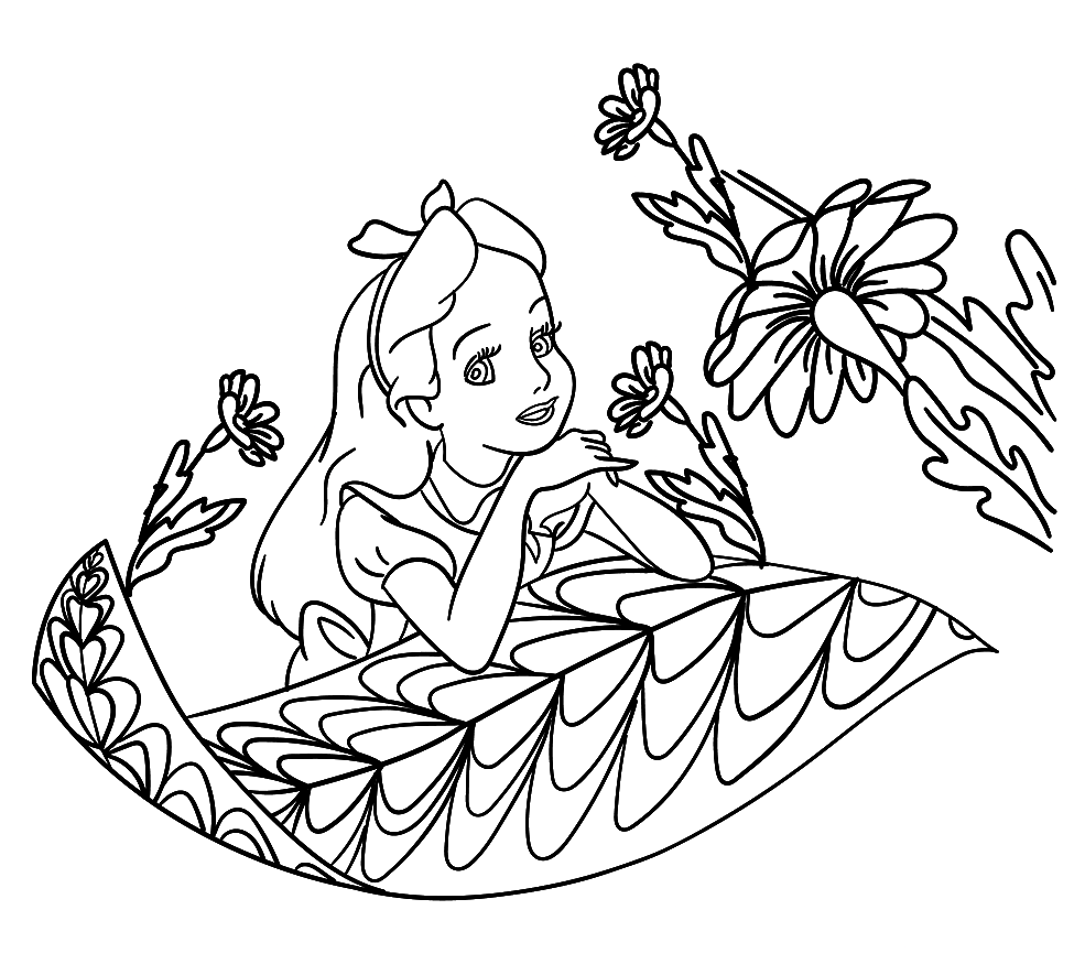 Pretty Alice In Wonderland Coloring Page