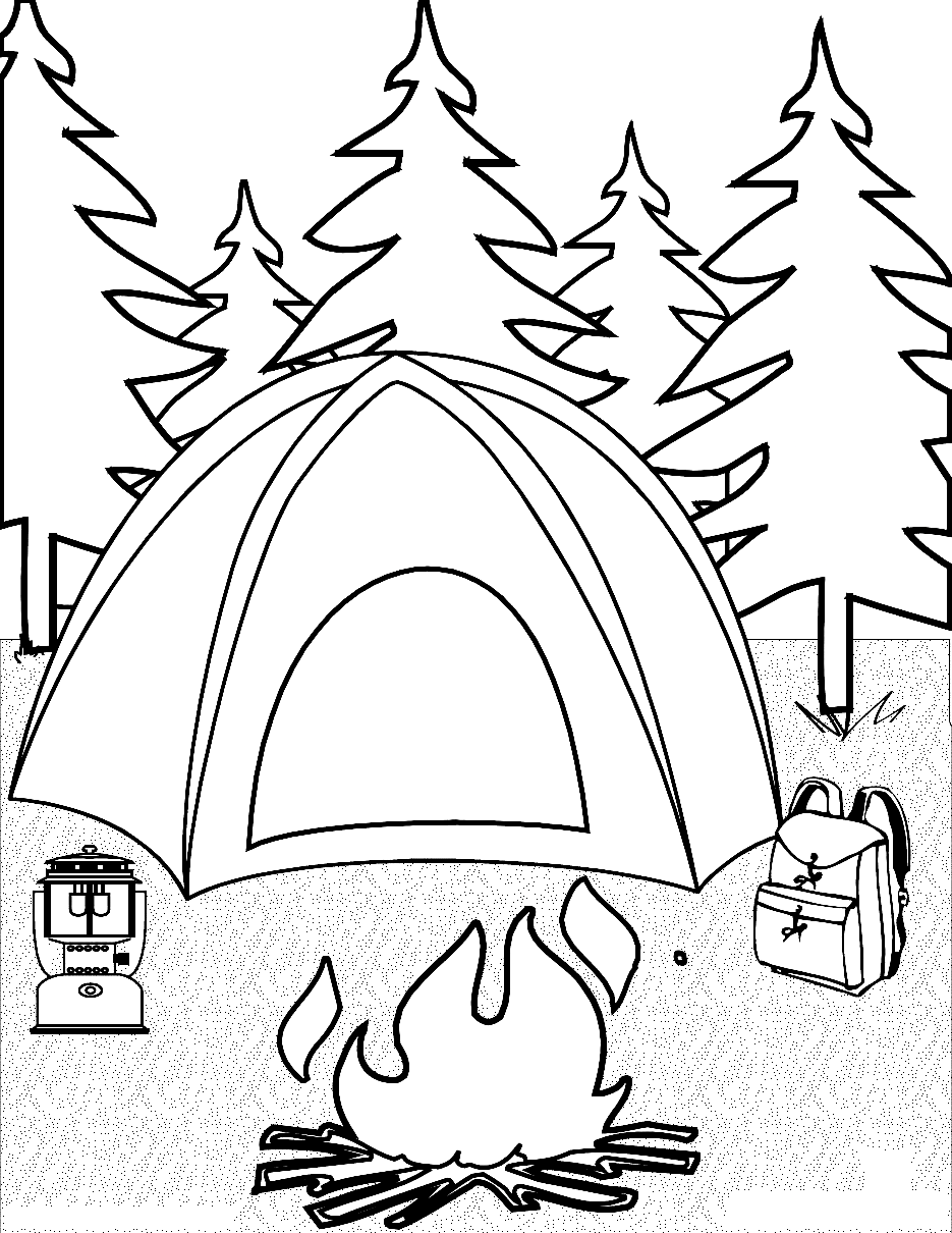 Camping Página Para Colorear Imprimible