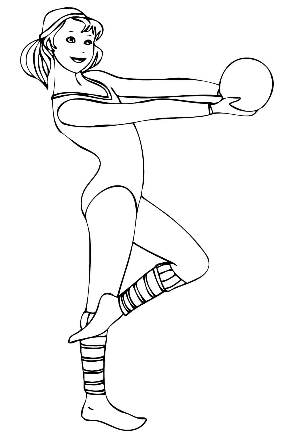 Раскраска Упражнения по художественной гимнастике с мячом