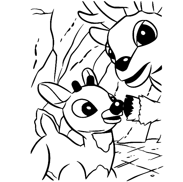 Rudolph and Mom Coloring Page