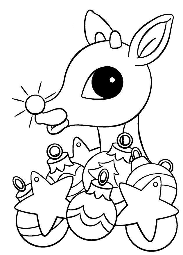 Rudolph with Decorations Coloring Page