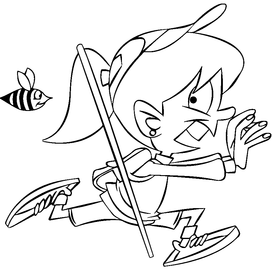 Running Away from Bee at Camping Coloring Page