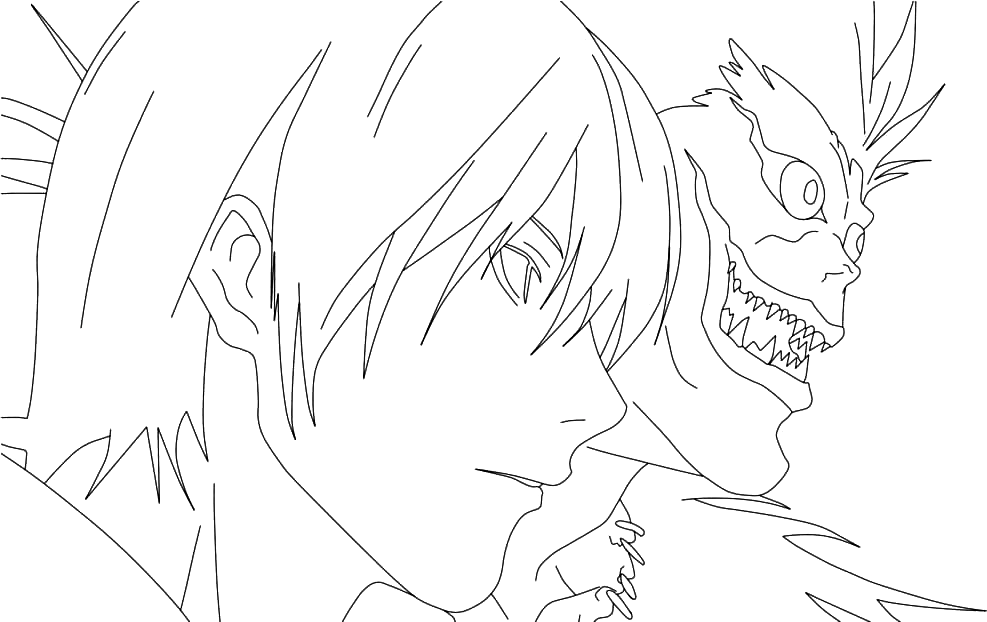 Ryuk and Yagami Light Coloring Page