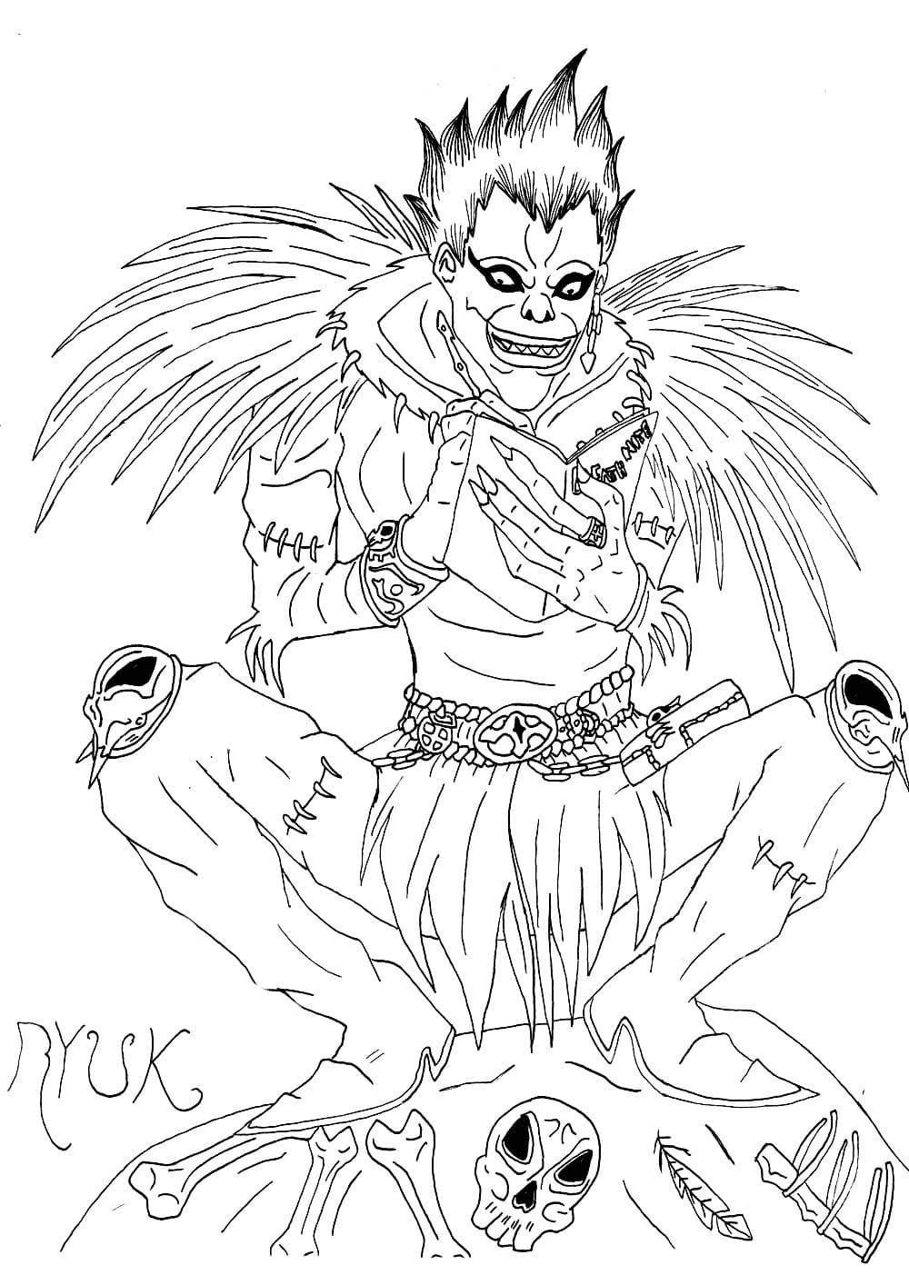 Ryuk is reading a notebook Coloring Page