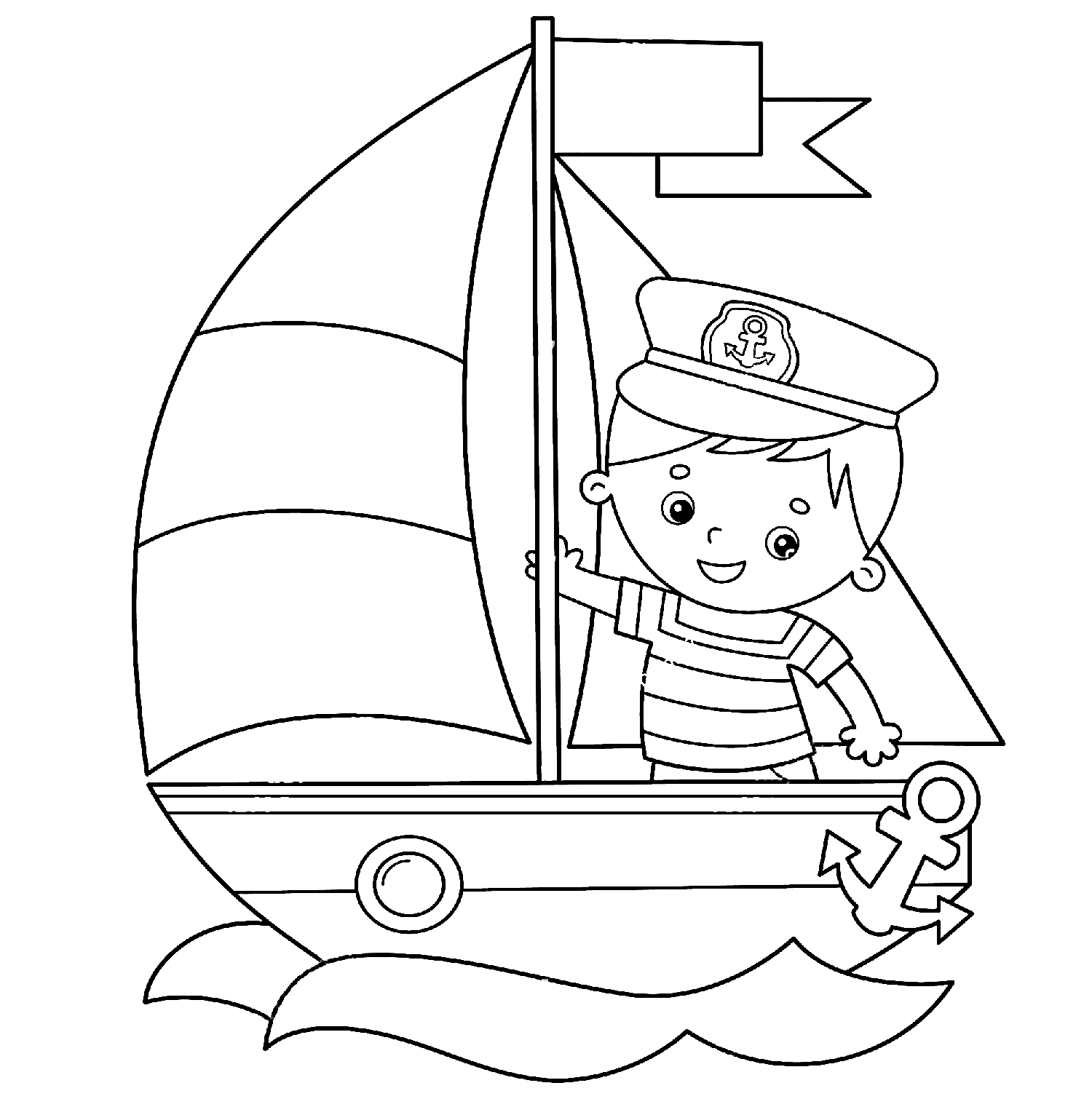Zeilschip met Zeeman op het dek van Boot