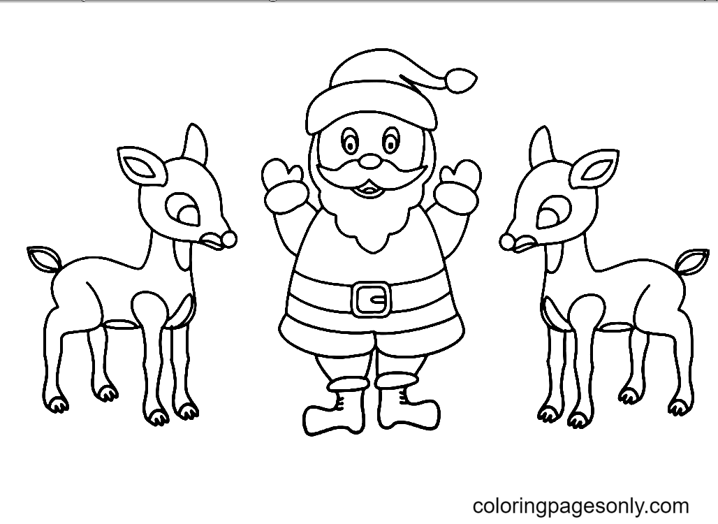 Santa Claus & Rudolph Coloring Page