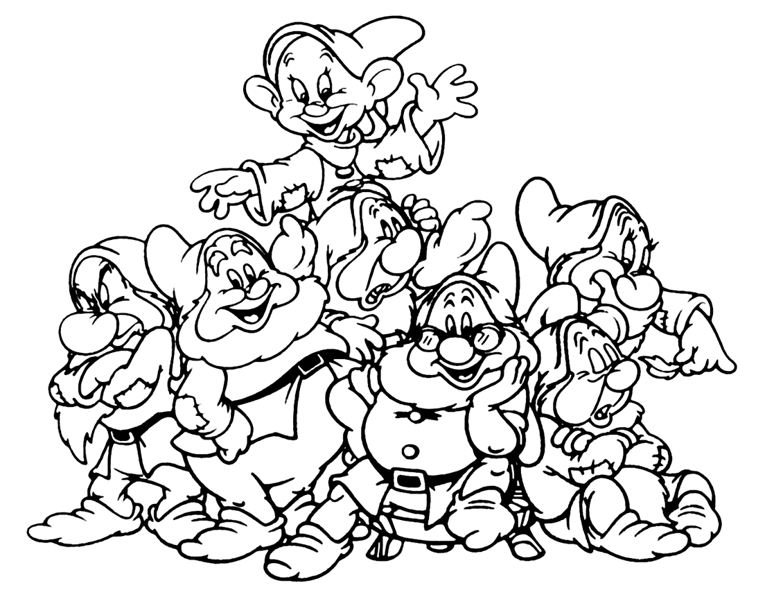 Seven Cute Dwarves Coloring Page