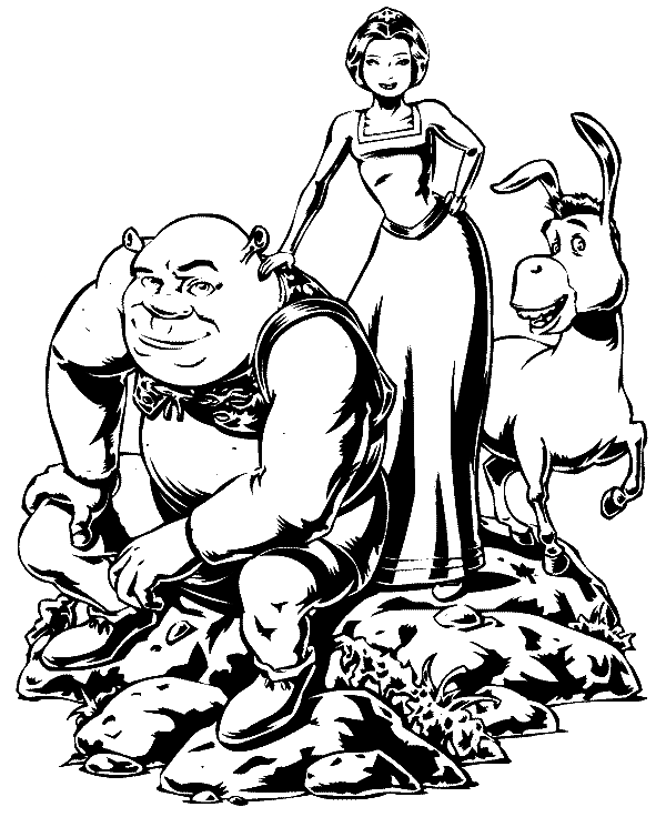 Shrek Fiona and Donkey Coloring Page