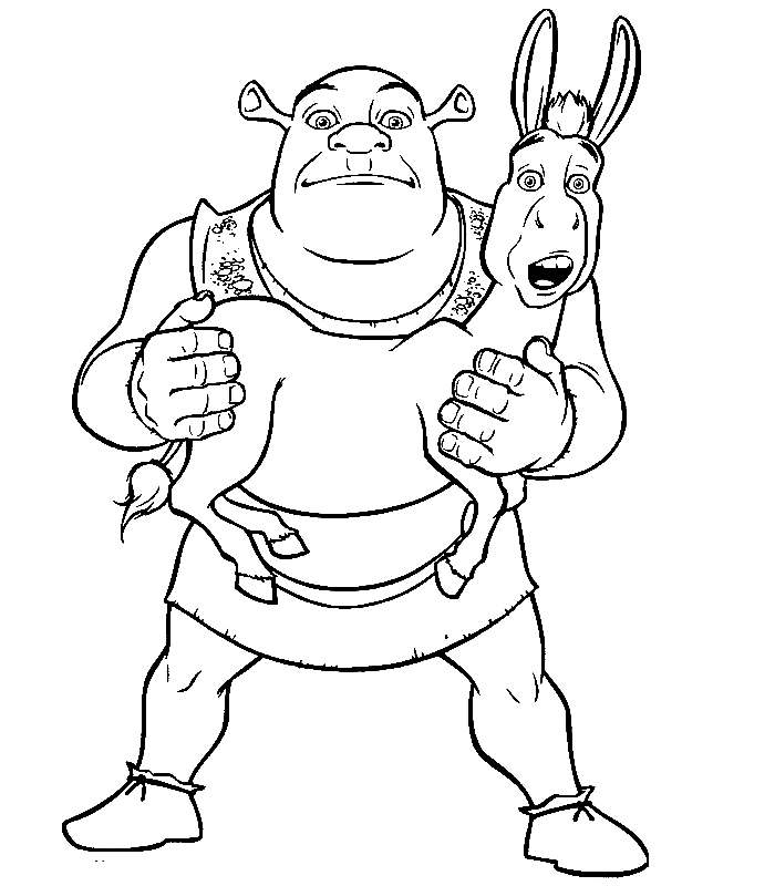 Shrek Holding Donkey Coloring Page