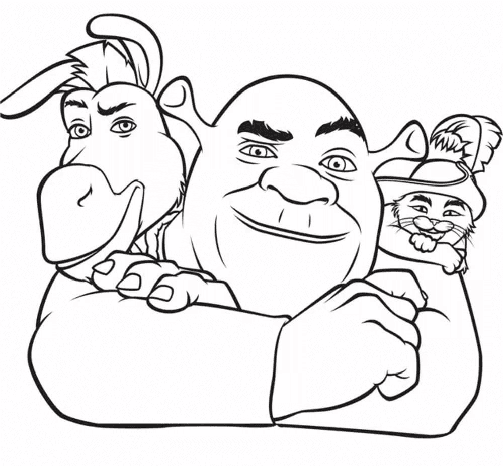 Pagina da colorare di Shrek e dei migliori amici