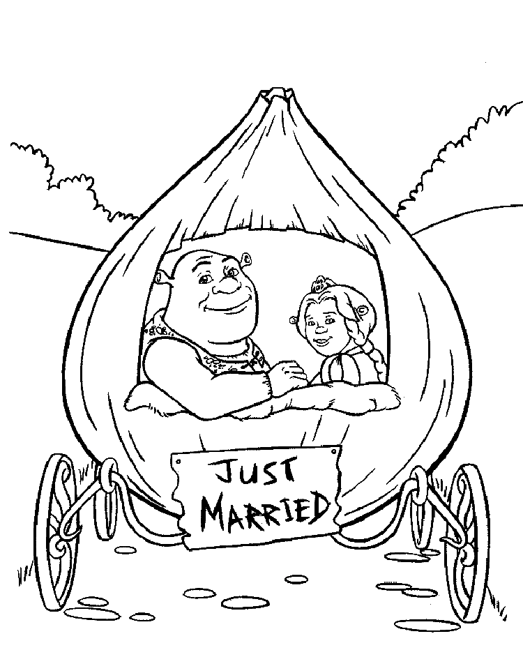 Shrek and Fiona from Shrek Movie Coloring Page