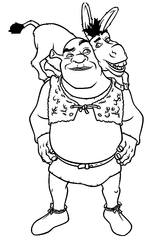 Shrek and Surprised Donkey Coloring Pages