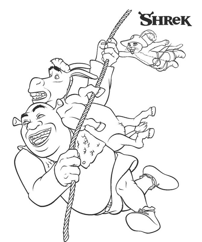 Shrek with Donkey and Puss Coloring Pages