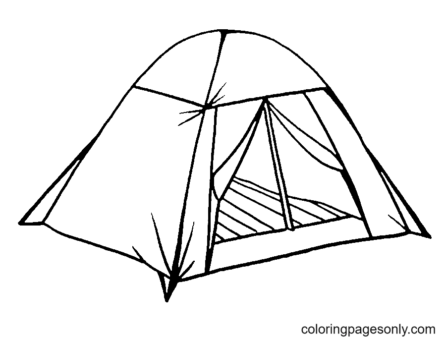 儿童着色页简单野营帐篷