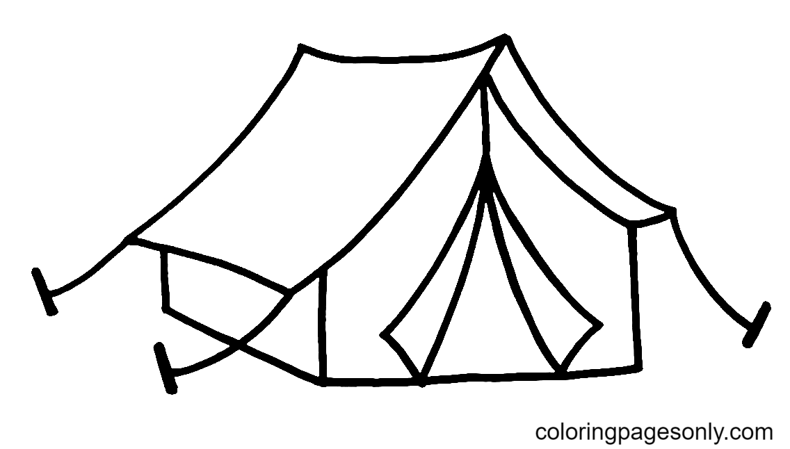 Página para colorir de barraca de acampamento simples