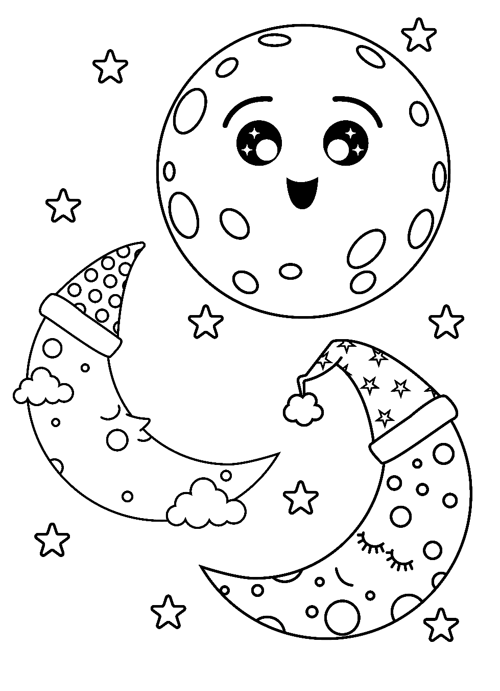 Sleeping Moons Coloring Page
