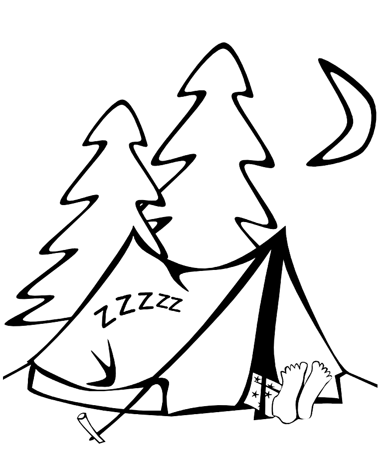 Desenho para colorir dormindo na barraca