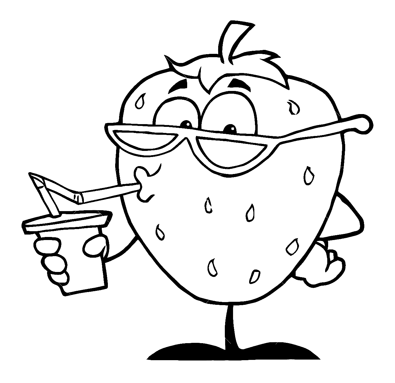 Strawberry Drinking Water Coloring Page