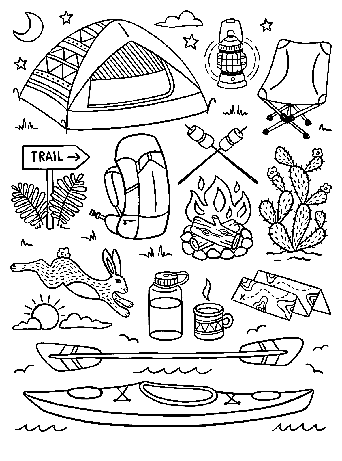 Summer Camping Coloring Page