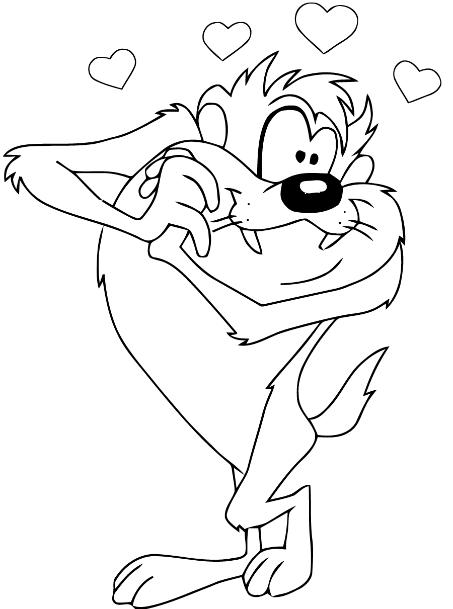 Taz in Love Coloring Page