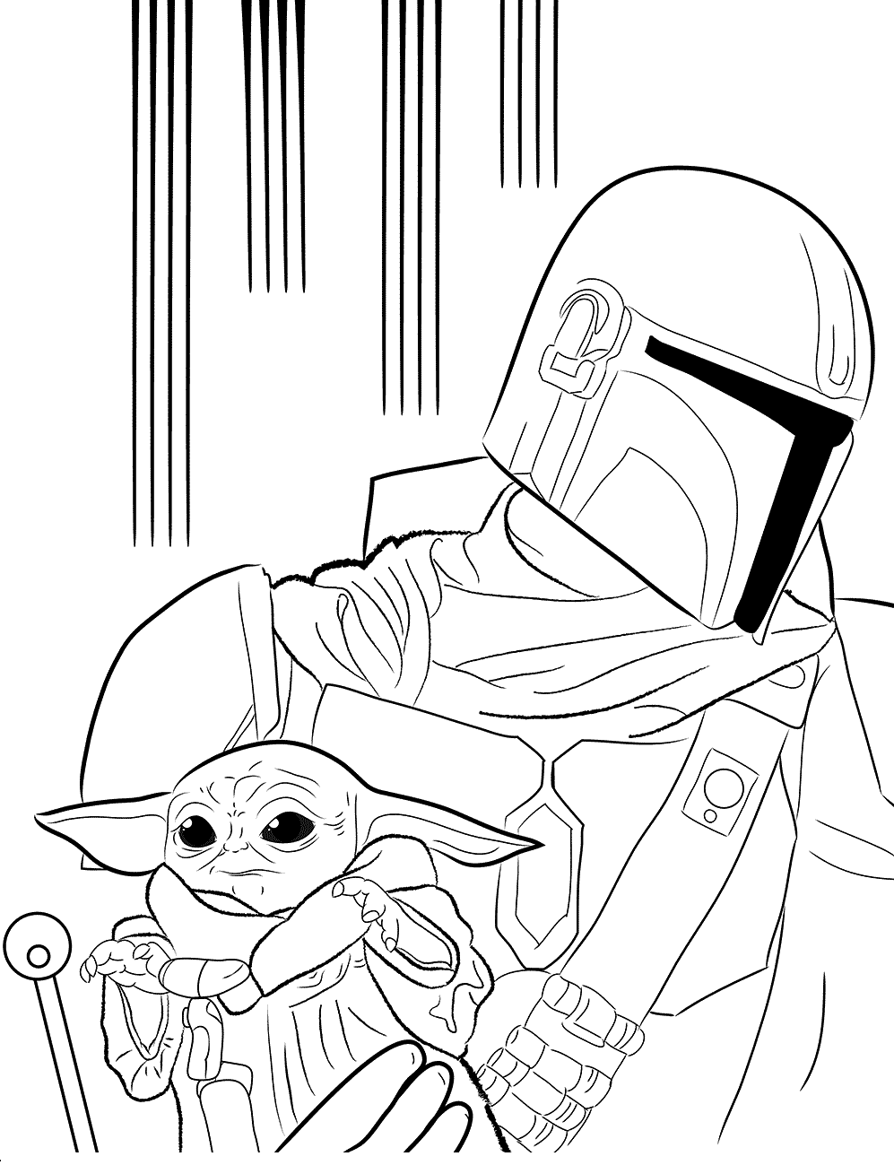 O Mandaloriano e o Bebê Yoda de Mandaloriano
