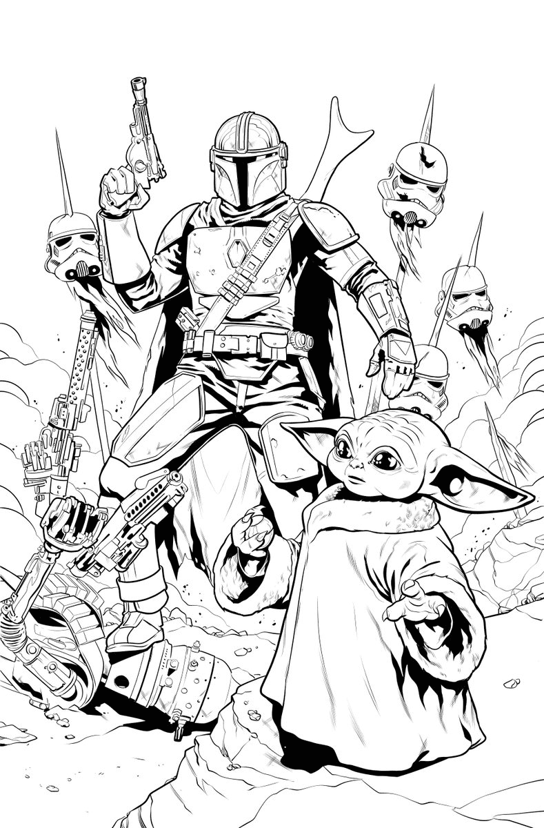 The Mandalorian and the Child Coloring Pages