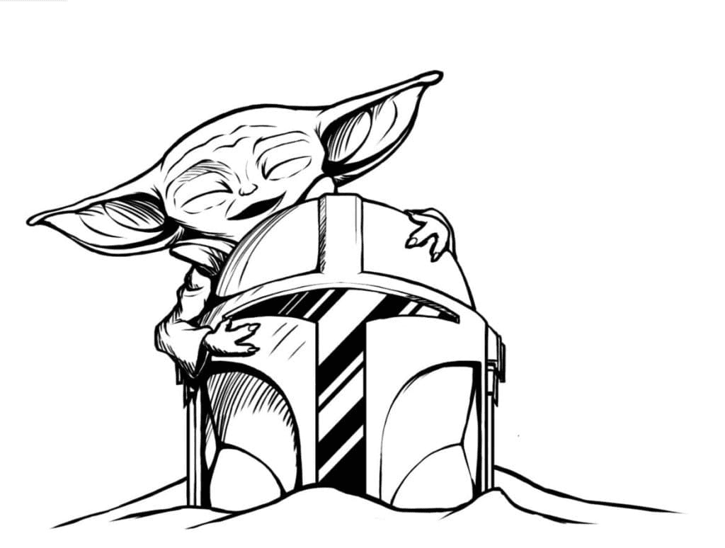 Mandalorian with Baby Yoda Coloring Page