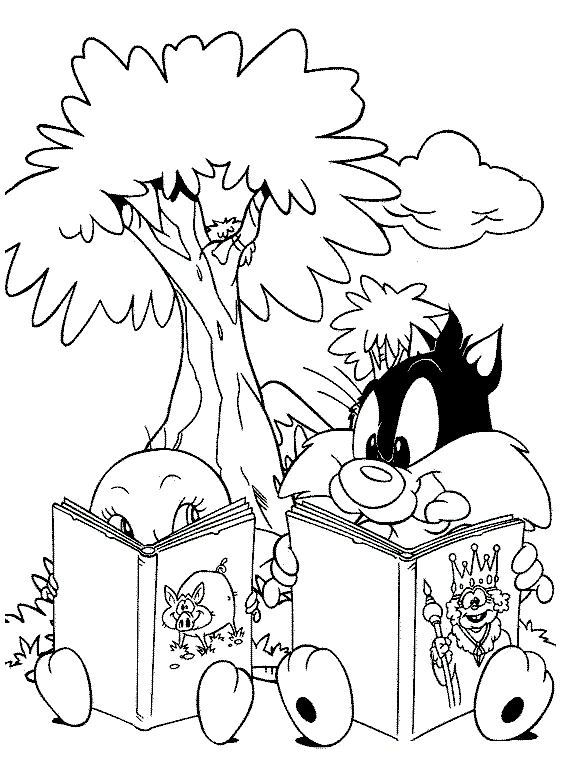 Tweety And Sylvester Reading Coloring Page