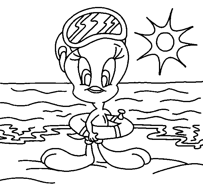 Tweety on Summer Vacation Coloring Page